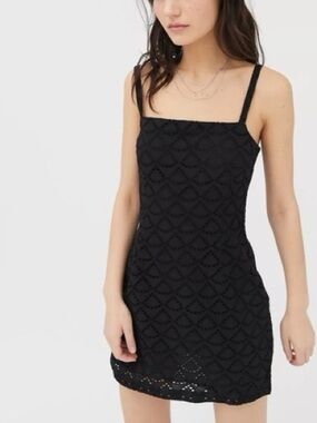 Urban Outfitters Wilma Eyelet Bodycon Cotton Black Mini Dress